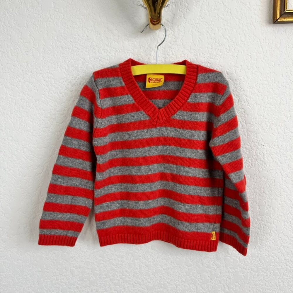 Steiff Wool Blend Collegiate V Neck Striped Sweater